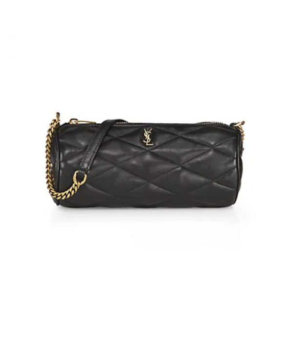 Tas crossbody berbentuk pipa dengan aksen logam